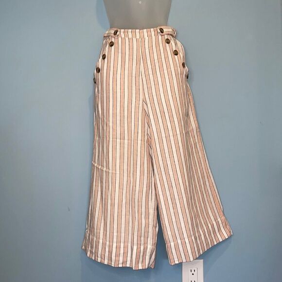 American Eagle Striped Cotton/Linen Wide Leg Pants - Picture 1 of 11